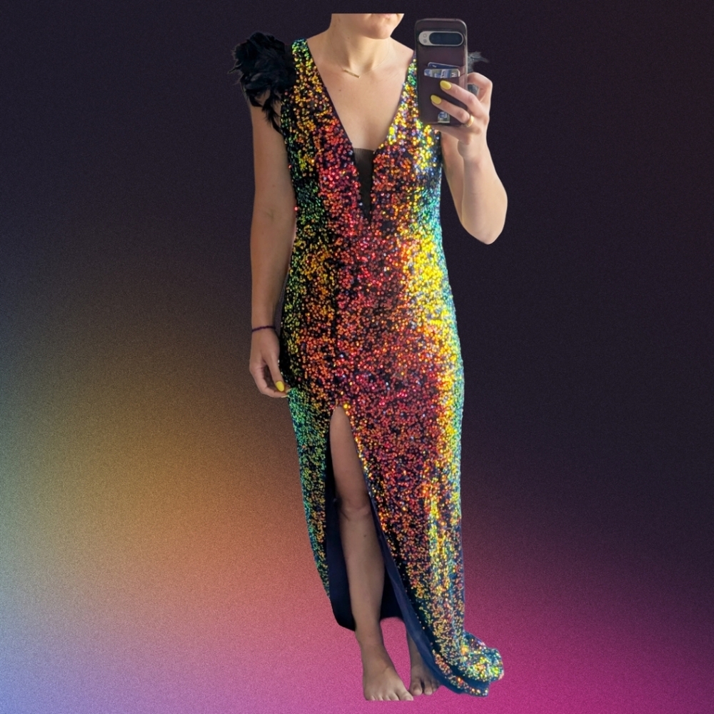 Multicolor Sequin Evening Gown